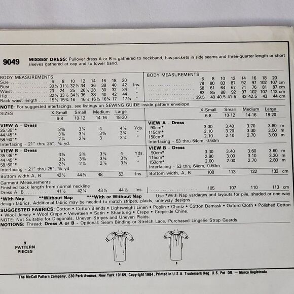 Vintage 80s McCalls Pattern 9049 Pullover Muumuu Dress Pockets Sz XS Uncut - Picture 2 of 2